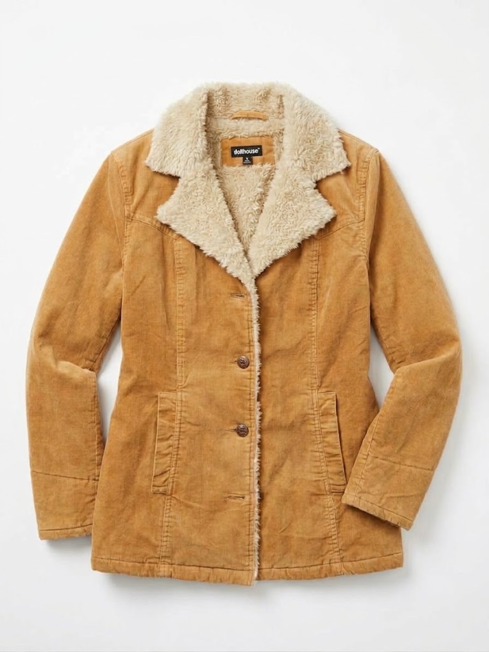 Vintage Y2K 90s Velvet Faux Sherpa Collar Button Down Fall Winter Coat Medium